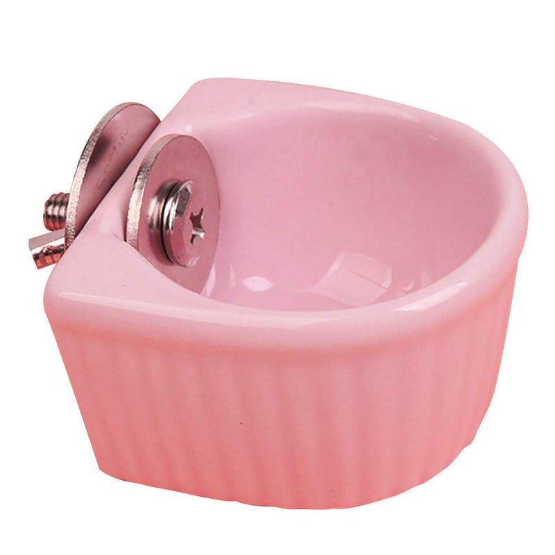 CHUQIANTONG Small Animals Bowl, Detachable Cage Feeder Pet Ceramic Water & Food Feeder, Small Animal Supplies for Rabbit Parrot Squirrels Chinchilla Hamster Ferret (Pink, S) - Image 1